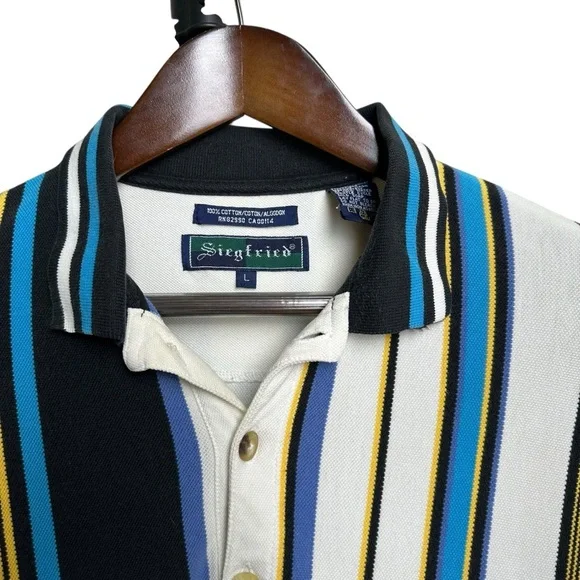 Vintage Siegfried Men's Large Striped Polo Shirt Tall Fit 90s Baggy Oversized - Picture 7 of 12